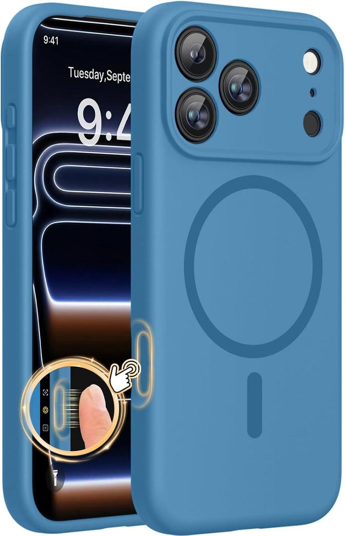 Miracase Magnetic for iPhone 17 Pro Max Case, Compatible with MagSafe, Integrated Silicone Camera Control Cover, 3.0mm Thicken Shockproof Drop Protection Phone Case for 17 ProMax, Capri Blue