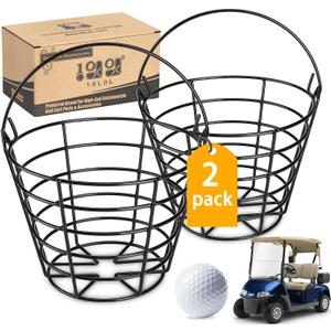 10L0L Metal Range Golf Ball Baskets with Handle, Golf Ball Storage Bin, Holds 50 Balls Each (GolfBalls Not Included) (2PCS Black)