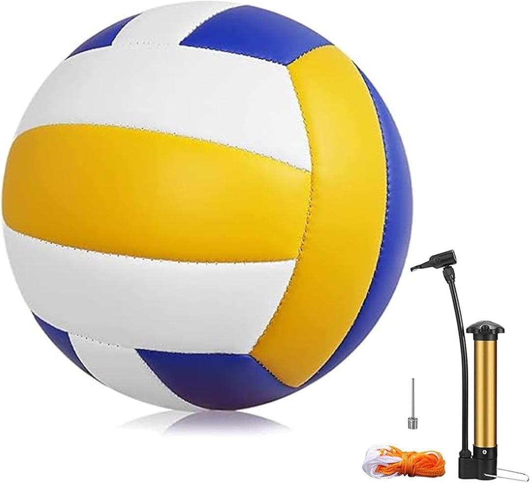 Magicorange Volleyball, 1 Pack Official Size 5 Volleyballs- PU Leather Indoor Outdoor Soft Touch Volleyballs for Beach Play, Game,Gym,Training -Includes Ball Pump (Blue Yellow)
