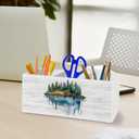 Mental Health Inhale Exhale Pen Pencil Holder Organizer for Desk Accessories, Moody Forest Landscape Wooden Box Sign Desk Decor for Therapy School Counselor Counseling Office Decoration