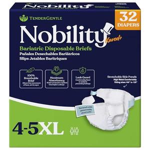 4-5xl Adult Diapers for Women and Men - Case of 32 Bariatric Disposable Briefs with Tabs and Stretchable Side Panels - 100% Breathable with Maximum Absorbency, White