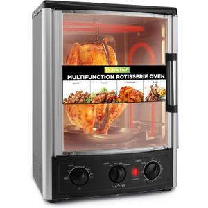 Nutrichef Vertical Countertop Oven with Rotisserie, Bake, Broil, & Kebab Rack Functions - Adjustable Settings - 2 Shelves - 1500W - Thanksgiving Turkey - Includes Grill, Kebab skewer racks & bake pan