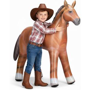 37" Inflatable Horse Decoration - Blow Up Brown Horse Toy for Kids Western, Cowboy, Barnyard, Farm & Rodeo Party Supplies, Birthday, Fall Festivals, Baby Shower, Halloween & Holiday Décor