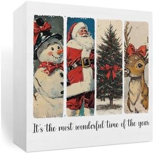 Christmas Decorations, Funny Black Cat Christmas Decorations Indoor, Xmas Tree Wooden Box Sign Gifts for Friends Family Coworkers Home Shelf Bedroom Living Room Office Halloween Desk Decor