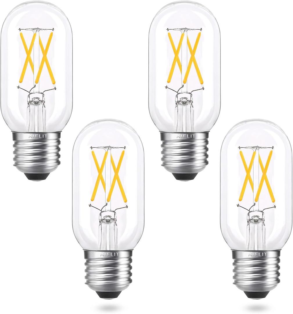 40 Watt Equivalent LED Bulb, E26 Base, Energy Efficient 4W, Soft Warm White 3000K Dimmable 400lm Tubular T14 T45 Edison LED Light Bulbs for Pendant Sputnik Vanity Chandeliers Ceiling, 4 Pack