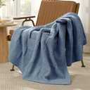 Amlie Home Knit Throw Blanket, Soft Chenille Cozy Breathable Checkered Chunky Decorative Blanket for Couch, Bed & Sofa, French-Inspired Lightweight Warm Gift for Women, Washed Blue, 50"x60"