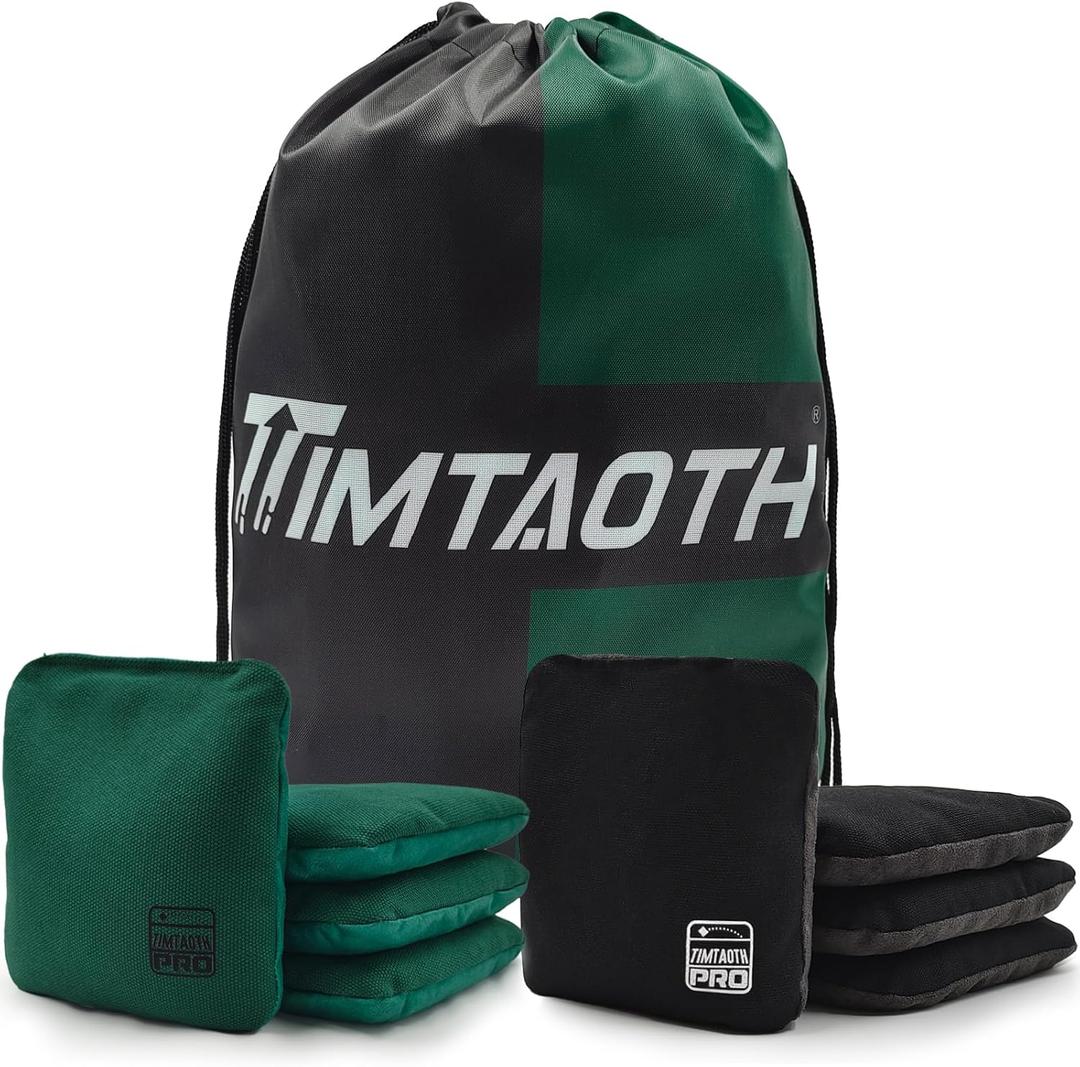 Dual Sided Corn Hole Bags Professional Cornhole Bags Set of 8 Regulation Corn Hole Bean Bags Slick and Stick (Dark Green and Black)