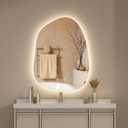 Hasipu Irregular Wall Mirror with Lights- 27"x20"Smart Vanity Mirror with Anti-Fog, 3 Color Modes,Dimmable Light, Memory Function, Backlit Wall Mount, Horizontal/Vertical