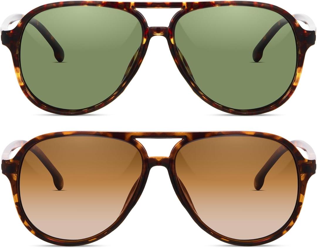 livho Trendy Polarized Aviator Sunglasses Women Men, Retro Sun Glasses for Women Men 2025, Oversized UV Protection Shades (Tortoise Dark Brown + Brown Tortoise/Green)