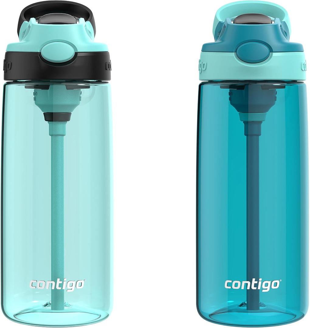 Contigo Aubrey Kids Water Bottle, 2-Pack, 20oz, Jade/Licorice & Juniper/Jade, Spill-Proof Lid, Dishwasher Safe, BPA Free