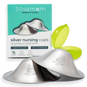 Silvamom 925 Pure Silver Nursing Cups  Silver Nipple Shields for Breastfeeding Moms  Soothes & Protects - Breastfeeding Essentials (Regular)