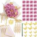 SEMONONIA Glitter Roses Bouquet DIY Pink Roses Artificial Flowers Bouquets, 24 Pack Fake Shiny Flowers with Stems Eternal Floral for Elegance Wedding Bouquet Anniversary Birthday Love Gift