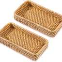 Wicker Storage Basket Rattan Tray Rectangular Wicker Basket Decorative Serving Tray Fruit Baskets Food Serving Holders for Storage Home Kitchen Restaurant Decor (8.2 x 4.3 x 1.6 inches)