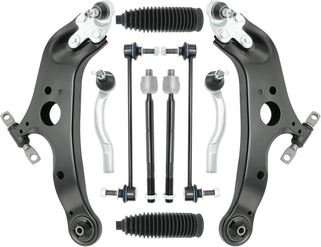10 pcs Front Suspension Kit Control Arm w/Ball Joints, Sway Bar Link, Tie Rod, Compatible with Toyota Sienna 2011-2020