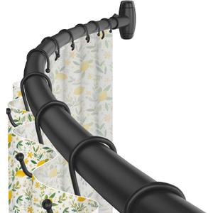 Curved Shower Curtain Rod,Matte Black Round Shower Curtain Rod 48 to 64 Inches Adjustable Rounded Bowed Shower Rods for Bathroom,Bathtub, More Shower Space,Need to Drill