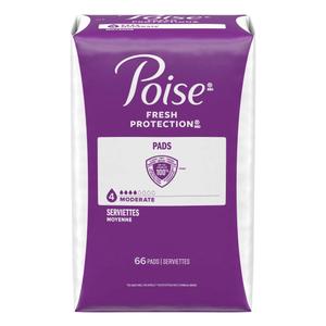Poise Incontinence & Postpartum Pads for Bladder Leaks, 4 Drop Moderate Absorbency, Regular Length,66 Count 