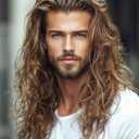 Wiwige Long Curly Wavy Brown Wig for Men Synthetic Rocker Punk Halloween Cosplay Hair Wig