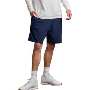 Russell Athletic Men's Relaxed Fit 9" Cotton Shorts with Pockets, Adjustable Elastic Waist, Sizes S-4X (Navy)