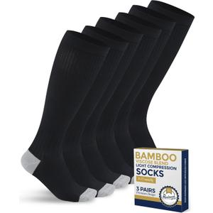 Pembrook Bamboo Viscose Light Compression Socks - 3 Pairs | 8-15 mmhg Compression Socks | Knee High Comfort Support Socks, M 