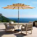9FT 3-Tiers Outdoor Patio Umbrella with Push Button Tilt and Crank,Vented Outdoor Commercial Market Umbrella with UPF50+ UV Protection & 3-Year Fade Resistant for Pool,Backyard (Beige)
