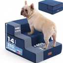 Gardner Pet Dog Stairs for Small Dogs 14" H, 3-Step Extra Wide Dog Steps for Bed, Pet Stairs for Bed and Couch with Durable Non-Slip Waterproof Fabric Cover and Soft Foam, Navy (18"x22"x14")