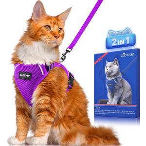 Halypet Cat Harness and Leash Set [ MAX Safety Third Generation ] Escape Proof Soft Adjustable Cat Leash Breathable Comfortable Vest Easy to Wear Kitten Harness for Outdoor Walking