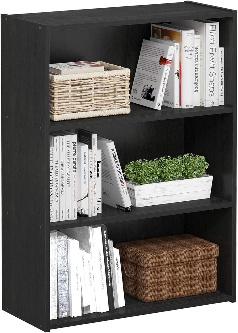 Furinno PASIR Book Shelf, 3-Tier Bookshelf, Storage Shelves Bookcase, 9.7 x 23.7 x 31.5, for Living Room, Bedroom, Home Office, Americano