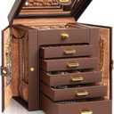 AKOZLIN Jewelry Box Organizer Functional Leather Jewelry Storage Case for Women Girls Ring Necklace Earring Bracelet Holder Organizer with Mirror Brown