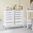 Rolling Storage Cart with 12 Drawers, Wooden Tabletop Utility Cart for Craft Storage, Art Supply Storage & Home Office Organization, Teacher Cart with Wheels for Classroom, School (White)