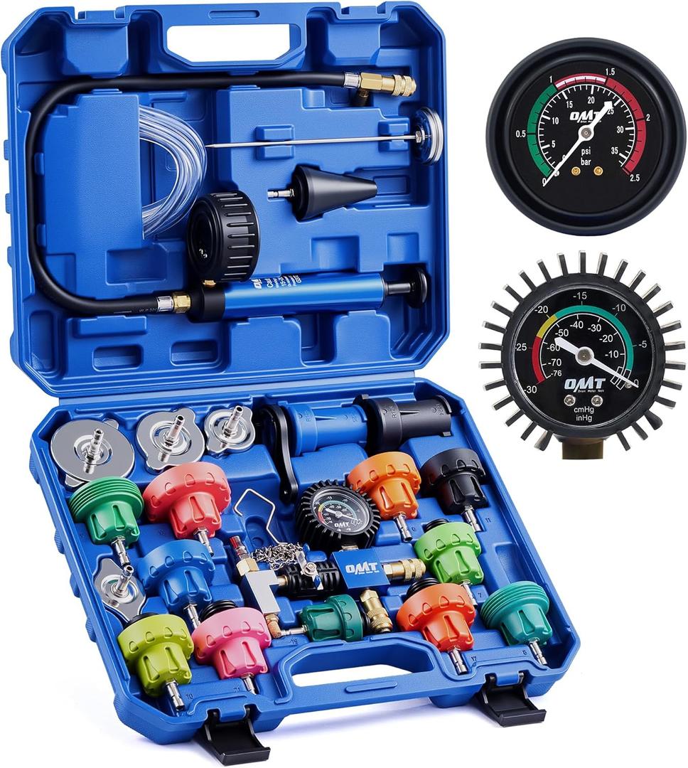 Orion Motor Tech Coolant Pressure Tester Kit, 26pc Coolant Vacuum Refill Kit with 18 Radiator Adapters, Radiator Cooling System Pressure Tester & Filler Kit with Vacuum Pump Vacuum Purge & Refill Tool