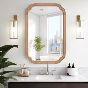 HOMECOOKIN Wood Bathroom Mirror for Wall Decor Arched Rounded Corner Rustic Wood Frame Wall Mirror Home Decorative for Vanity, Living Room, Bedroom, Entryway (20 x 30 inch, DH)