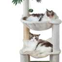 Fantasreen Cat Scratching Post 40 Inches Small Cat Tree Tower with Two Hammock, Double Hammock with Cat Toy Wooden Interactive, Cat Condo for Kitten and Adults Cat