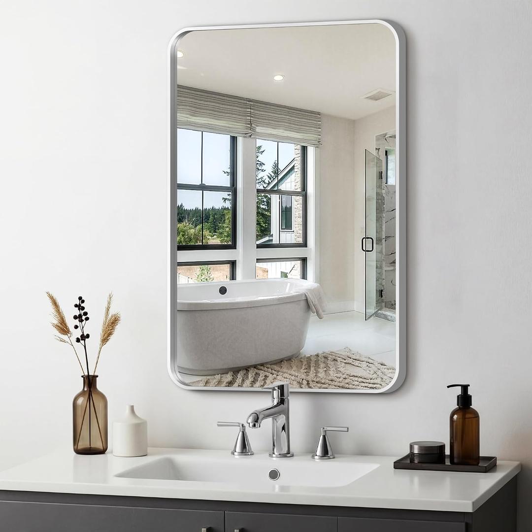Bathroom Vanity Mirror, Silver Framed Mirror for Over Sink, 30x20
HD glass, distortion-free for makeup and grooming, Sturdy frame, all mounting hardware, hangs horizontal or vertical