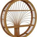 Synovana Rattan Round Wall Shelf 2 Tier Boho Floating Shelf Bohemian Handwoven Wicker Decorative Circle Wall Shelves for Entryway Bedroom Living Room 24" Display Rack Hanging Storage Shelf Decor
