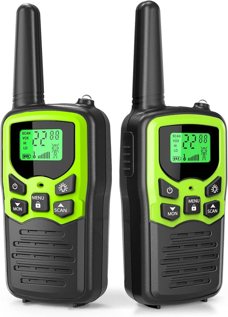 Walkie Talkies,MOICO Long Range Walkie Talkies for Adults Two-Way Radios with 22 Channels FRS VOX Scan LCD Display with LED Flashlight for Field, Survival Biking Hiking Camping 2 Pack (Green)