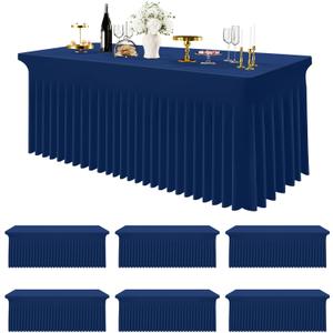 Smiry Spandex Tablecloth 6 Pack, Elastic Fitted Stretch Tablecloth for 6FT Rectangle Tables, Waterproof Washable Table Cover Skirt for Wedding, Banquet & Parties (Navy, 72Lx30Wx30H Inch)