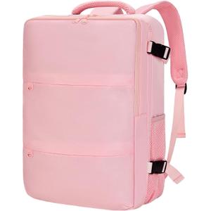 Carry On Backpack for Women & Men Airline Approved Underseat Size, 15.6" Laptop Compartment, TSA-Friendly 180 Opening, Anti-Theft Business Travel Backpack with Trolley Sleeve (Pink, Large)