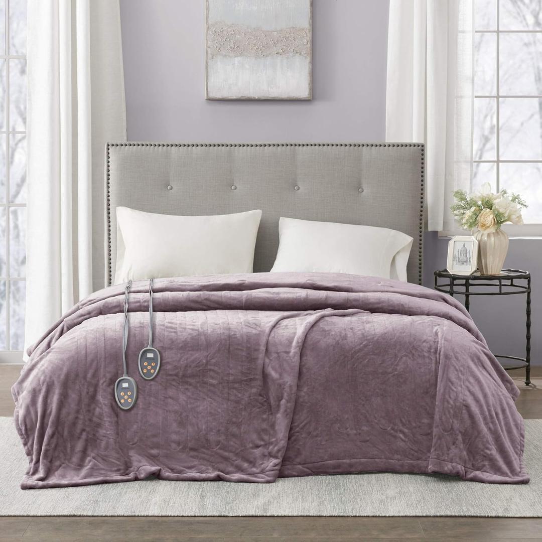 Beautyrest Heated Plush Elect Electric Blanket with 20 Heat Level Setting Controllers Equip with Secure Comfort Technology and 10 Hours Auto Shut Off, Queen: 84x90, Lavender,BR54-0656