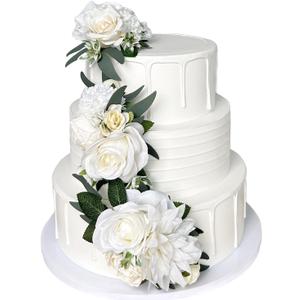 3PCS Ivory White Silk Flowers for Cakes Decorations Artificial Rose Peony Butterfly Wedding Cake Toppers Decorating Fake Floral Anniversary Birthday Party Arrangements Table Centerpieces Pre-Made