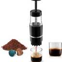 Portable Coffee Maker for Travel & Camping, Travel Lightweight Coffee Machines, Manually Operated, Compatible with Ground Coffee & NS Capsule Black