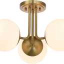 3 Light Semi Flush Mount Ceiling Light Fixture Aged Brass, Modern Globe Chandelier, Sputnik Farmhouse Lighting for Kitchen Bedroom Bathroom Living Room Corridor Laundry Room Bar