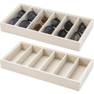 Juexica 2 Pcs Velvet Sunglasses Organizer Tray 6 Grid Sunglass Organizer Velvet Tray Stackable Glasses Display Case for Women Glasses Jewelry Display Watch (Beige)