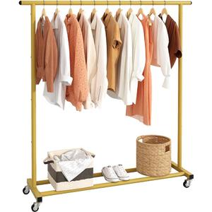 Buzowruil Metal Rolling Clothing Rack Adjustable Freestanding Garment Organizer with Wheels, SpaceSaving Design for Home, Closet, Office, or Retail, Gold
