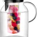 Glass Water Pitcher, Fruit Infuser Pitcher with Removable Lid, High Heat Resistance Infusion Carafe for Hot/Cold Water, Flavor-Infused Beverage & Iced Tea - 2 Qt