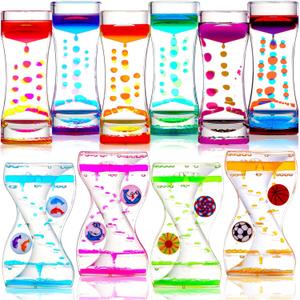 10 Pack Liquid Motion Bubbler Timer for Kids and Adults, 2 Types Calming Fidget Toy Colorful Hourglass Desk Decor Timer Oil Water Liquid for Adhd Anxiety Autism Sensory Play Classroom Prize