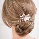 Missgrace Bridal Hair Accessories: Crystal Pearl Leaf Rhinestone Hair Comb, Gold Flower Side Clips for Brides and Women (Rose Gold Pink)
