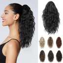 REECHO 14" Ponytail Extension, Short Claw Clip on Ponytail Extension Fake Pony Tails Soft Wavy Curly Clip in Hair Extensions Synthetic Hairpiece for Women Daily Party HP002 - Black