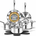 Gotham Steel 10 Pcs Tri Ply Stainless Steel Cookware Set, Pots and Pans Set with Induction Bottom, Made Without PTFE PFOA PFOS, Metal Utensil Safe, Oven and Dishwasher Safe