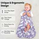 Baby Sleep Sack 6-12 Months 1.5 Tog Baby Wearable Blanket 100% Cotton Fabric Warm Sleeping sack with 2-Way Zipper Quilted for Infant Newborn Tog Purple Leaves (Medium)
