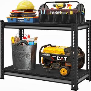 40" W Garage Shelving Heavy Duty, 900 Lbs Loads Garage Storage Shelves Heavy Duty, 2-Tier Metal Shelving Units and Storage for Basement, Retiple Tanks,40" Wx18 Dx36 H, Black